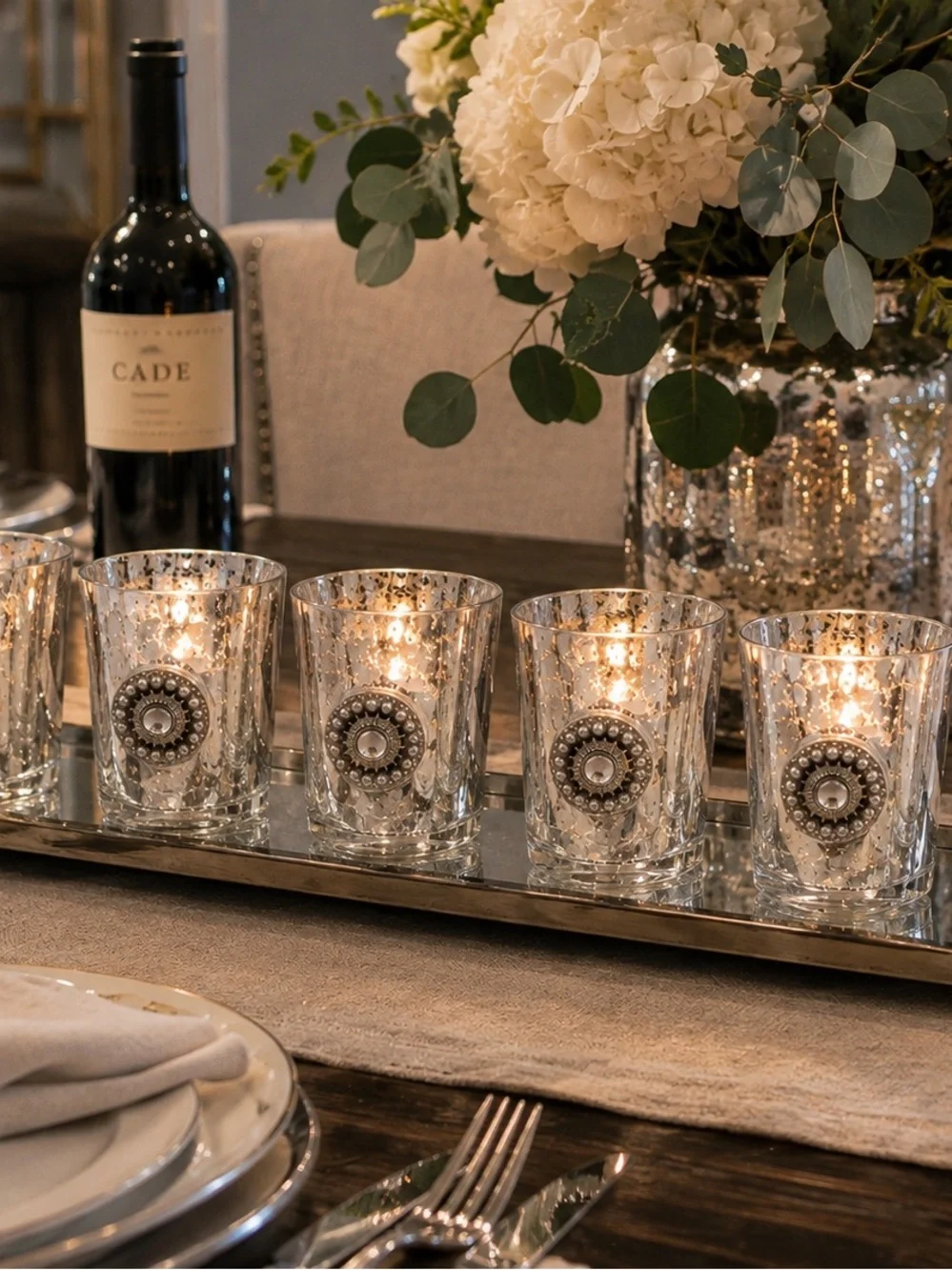 Silver Mercury Glass Tealight Holder Set - Decorative Home Accents